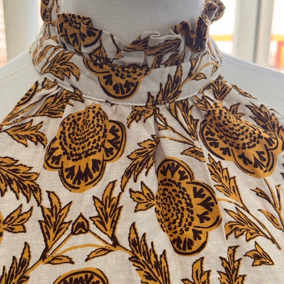Nicole Miller NY Cream & Golden Yellow Floral Ruffle Mock Neck Halter Top - SM - Picture 5 of 16